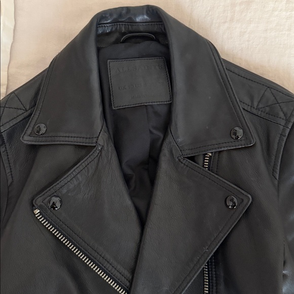 All Saints Classic Dalby Black Biker Leather Jacket US 6 - Picture 4 of 5